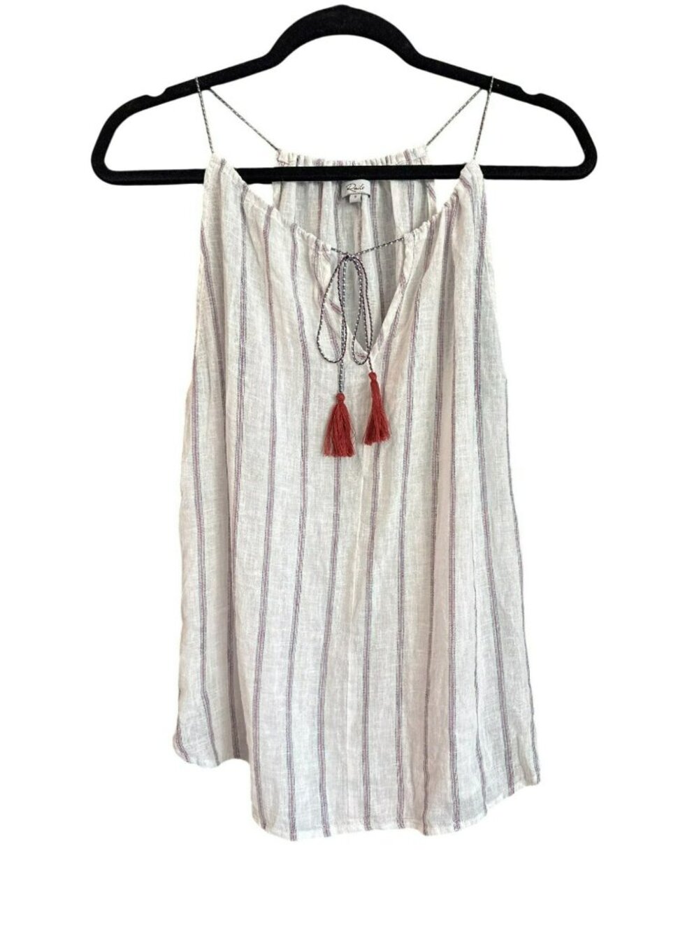 Rails Striped Halter Top Small White Red Blue Linen Blend Tassel Boho Summer